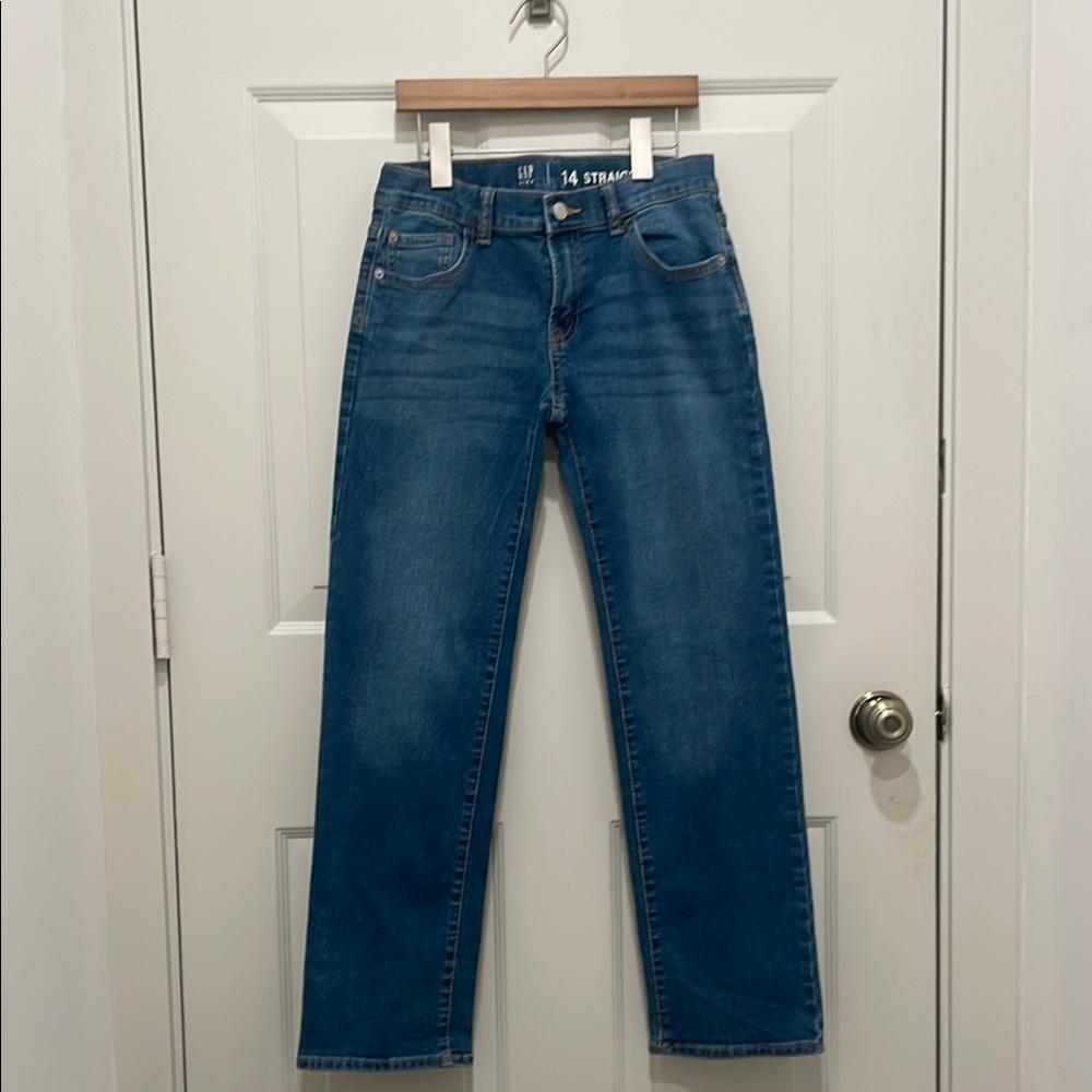 Gap Kids Relaxed Straight-Fit Jeans, Medium Dark Indigo Blue, Size 14, New